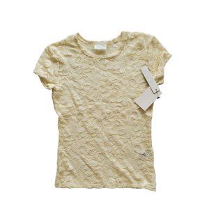 NWT Abound Beige Cream Lace Sheer Floral Blouse Boho See Through Top XXS